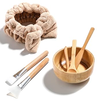 JPNK Nuevo juego de cuencos de máscara facial, nuevo kit de mezcla de máscaras de arcilla DIY paquete de 6 (marrón)