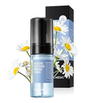 SURMEDIC Azulene Tónico hidratante calmante de mousse, hidratante, brillante, calmante para pieles sensibles, secas y opacas, cuidado de la piel coreano, 3.71 oz / 110ml