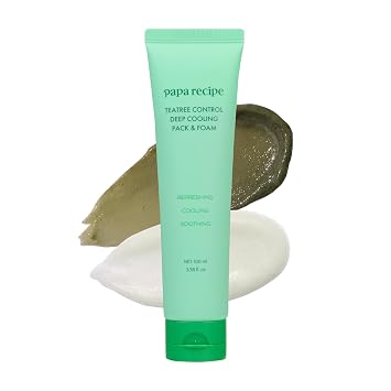 Papa Recipe Tea Tree Control - Paquete de enfriamiento profundo y espuma (3.38 fl oz) - Mascarilla coreana 2 en 1 y limpiador facial espumoso, exfoliante suave, hidratante y aclarador de poros
