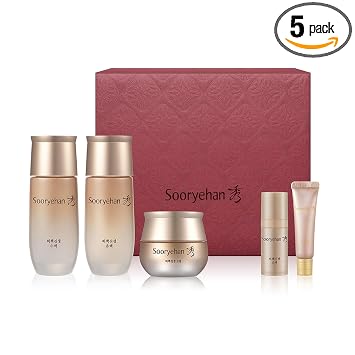 Sooryehan Bichaek True-Rejuvenating Korean Hanbang - Set de regalo para el cuidado de la piel (5 piezas) - Tónico, loción de emulsión y crema con mini crema para ojos y suero - Antienvejecimiento, reafirmante y elasticidad