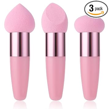 Sibba 3 esponjas de maquillaje pequeñas con asa, juego de soplos de maquillaje en polvo, aplicador de mezcla de base húmeda y seca, cepillo cosmético para la cara, mini esponjas de belleza ligeras para ojos y palos