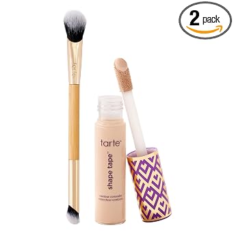 tarte corrector con cinta adhesiva para contornear y cepillo – Cobertura completa instantánea para debajo de los ojos, ojeras, líneas finas, enrojecimiento y decoloración, probado por dermatólogos