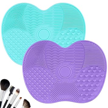 Estera de limpieza de cepillo de maquillaje de silicona, 2 alfombrillas limpiadoras de brochas de maquillaje