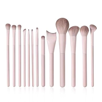 Juego de 13 brochas de maquillaje, brochas de base, kit de maquillaje para principiantes con sombra de ojos, rubor, contorno, mezcla, sombreado de nariz, corrector (rosa melocotón)