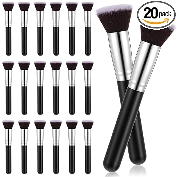 20 brochas de maquillaje a granel, pincel de base plana a granel, color crema líquida, colorete de contorno de base, delineador de mezcla de sombra de ojos, kit de maquillaje para artistas de bodas