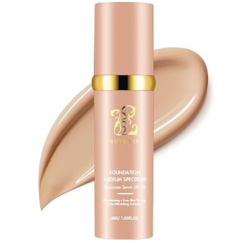 Base de maquillaje que cambia de color, base líquida 4 en 1 para cosméticos de espectro medio con SPF 50+, corrector cosmético, maquillaje ligero, duradero e impermeable para maquillaje mediano, 1