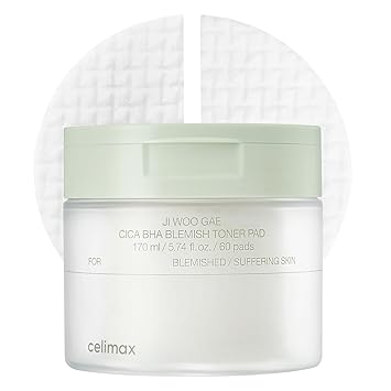 celimax Ji.Woo.Gae CICA BHA Almohadillas de Tóner para Imperfecciones | Complejo BHA PHA LHA, Extracto de Centella Asiática, Hidratante, Humectante, Calmante, Reparador, (60 Almohadillas)