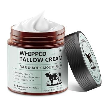Sarga de ternera batida para la piel – 100% sarga de res pura alimentada con pasto con miel, crema hidratante natural para cara y cuerpo, hidratación profunda que suaviza la piel seca, crema de sarga nutritiva 4.2 onzas