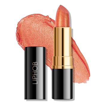 KYDA Lápiz labial naranja brillante, lápiz labial de perlas metálicas, color de labios con purpurina no pegajosa, maquillaje de labios de alto brillo para mujeres, naranja coral