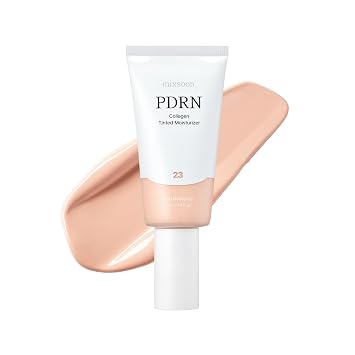 mixsoon PDRN Crema hidratante teñida con colágeno, base infundida para el cuidado de la piel con PDRN de arroz y péptidos, brillo vibrante 24 horas e hidratación luminosa, 10 tonos, 1.69 onzas