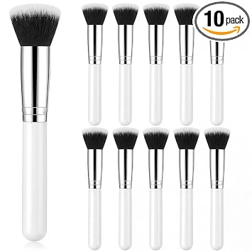 Tanlade 10 brochas de maquillaje a granel para base de maquillaje a granel, crema líquida, polvo, base, contorno, rubor, corrector de sombra de ojos, kit de maquillaje para artistas de bodas (blanco)