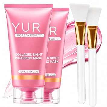 Yuri Collagen Mask, Collagen Overnight Wrapping Mask Korean, Night Peel-Off Face Mask for Hydration, Elasticity Care and Smooth Glass-Skin Look, Balanced-Looking Skincare for All Skin Types，2pcs