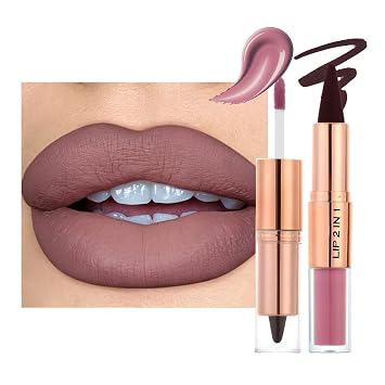 Combo de delineador de labios y lápiz labial, de larga duración, impermeable, morado, delineador, contorno de manchas, lápiz labial para mujeres, brillo labial mate 2 en 1, aplicación precisa
