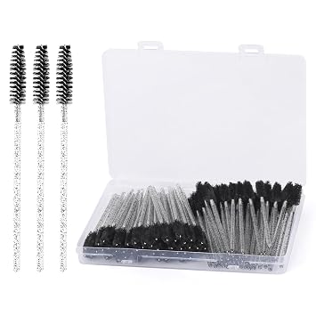 100 piezas de cepillo de pestañas desechables varitas de rímel, cepillo de cejas de cristal para extensiones, cepillos de pestañas negros con contenedor