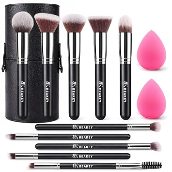BEAKEY Makeup Brush Set,13 Pcs with Case,10 Brushes and 2 Sponges