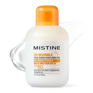MISTINE Gel protector solar con acabado mate invisible SPF 50, imprimación de maquillaje 2 en 1, sin fundición blanca, imprimación borrosa ligera, amplio espectro para todas las pieles, no