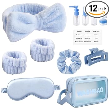 CWJCYTNSN Juego de 12 diademas y pulseras de spa para mujer para lavar la cara, cuidado de la piel, maquillaje, diadema, regalos para mujeres (azul)