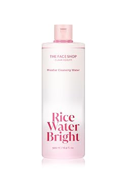 The Face Shop Agua micelar brillante Rice Water, limpiador facial hidratante y removedor de maquillaje, con Rice Active Complex™, suave para pieles sensibles, 16.9 onzas líquidas