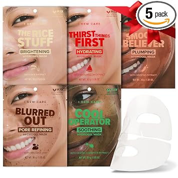 I DEW CARE Hydrogel Mask Solutions - Juego de mascarillas faciales rellenas, refinadoras de poros, calmantes, aclarantes e hidratantes, transpirables y altamente adhesivas, veganas, coreanas para el
