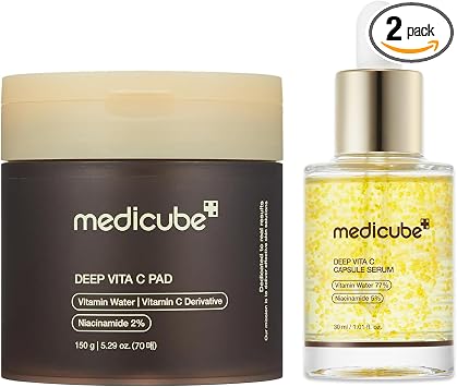 medicube Deep Vita C Radiance Pad & Serum Duo: Almohadilla de tóner Deep Vita C y suero Vita C | Preparación diaria del tono para una textura suave y radiante