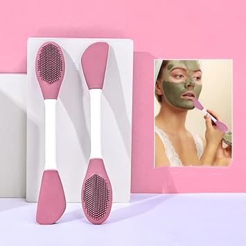 Dual-End Face Cleansing Brush Silicone Mask Applicator & Scrubber - 6.5"L x 1.2"W,Pink