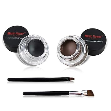Juego de delineador de ojos de gel 2 en 1 negro y marrón, a prueba de agua, a prueba de manchas, dura todo el día, funciona muy bien con cejas, 2 brochas de maquillaje de ojos incluidas