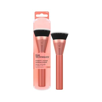 Real Techniques Snatch + Sculpt - Brocha de maquillaje para contorno, para contorno líquido y en crema y bronceador, parte superior plana y cabeza ovalada para mezclar y difuminar, cerdas densas
