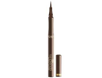 L'Oreal Paris Makeup Infallible Súper Delgado - Delineador de ojos líquido súper delgado de larga duración, punta de fieltro ultrafina, fórmula de secado rápido, se desliza suavemente, marrón, 0.03 fl