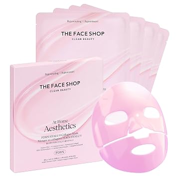 The Face Shop Rose PDRN - Máscara facial de colágeno rosa, esencial para la piel de vidrio coreano, ácido hialurónico para hidratación y elasticidad de la piel, reafirmante, 4EA
