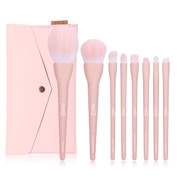 MSQ Juego de 8 brochas de maquillaje, brochas de maquillaje, brocha de mezcla, brochas para sombra de ojos, juego con bolsa (rosa)