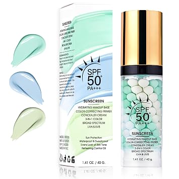 Imprimación 3 en 1 para la cara antes del maquillaje, SPF 50 PA +++, crema de aislamiento de protección solar, imprimación correctora de color de un solo paso, corrector de control de aceite de poros