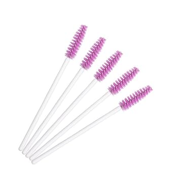 100 cepillos desechables para pestañas para extensión de pestañas y maquillaje (varilla blanca y cabeza púrpura)