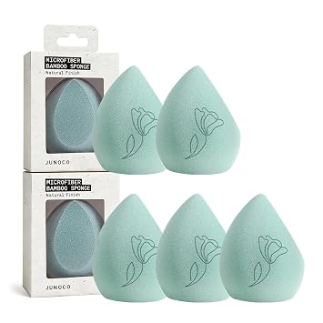 JUNO & Co. Esponja de maquillaje de microfibra, tecnología de doble capa para una cobertura completa, licuadora de maquillaje impecable para base, polvo y crema (5 paquetes, bambú)