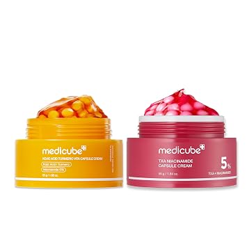 medicube Crema cápsula para piel estresada Duo: Crema de cúrcuma y cápsula de ácido kójico TXA | para piel clara, radiante e hidratada | Hidratante diario personalizable para todo tipo de piel