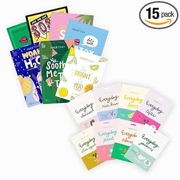 FACETORY K Beauty - Mascarilla facial para el cuidado de la piel, la mejor colección de 7 + 8 hidrataciones diarias - Mascarillas coreanas hidratantes y calmantes - 15 unidades