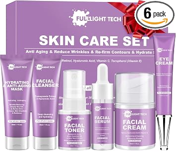 Juego de 6 piezas de cuidado de la piel antienvejecimiento con retinol coreano, hidrata, hidrata, hidrata, cuidado de la piel facial, kit de rutina de cuidado de la piel para mujeres, adolescentes y niñas, regalo de regalo de cuidado de la piel de San Vale