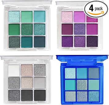URQT Juego de 4 paletas de sombras de ojos - Kit de maquillaje para párpados con colores ricos, sombras de ojos en negro, azul, verde, púrpura, juego de sombras de ojos naturales desnudas, mate
