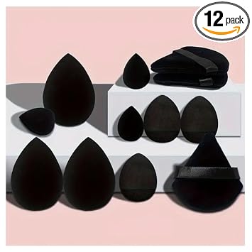 Beauty Blender - Juego de esponjas cosméticas universales de 12 piezas, juego de esponjas de maquillaje profesional, esponja de maquillaje y juego de esponja triangular para todo tipo de piel,