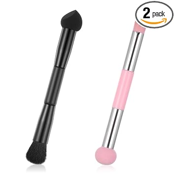 Juego de 2 brochas de doble punta para cubrir la raíz del cabello con punta de esponja y cerdas suaves, juego de brochas de maquillaje de viaje para retoque de raíces, contorno de mezcla sin costuras