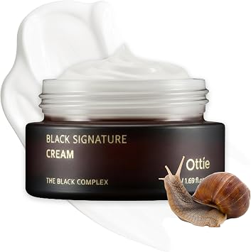 Ottie Black Signature Cream con 60% de filtración de secreción de caracol, crema facial coreana hidratante, rica crema hidratante para una piel suave y de aspecto flexible, 1.7 fl oz / 1.69 onzas