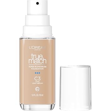 L'Oreal Paris True Match - Base de maquillaje líquida supermezclable, cobertura media, C3, tamaño mediano claro, 1 onza líquida