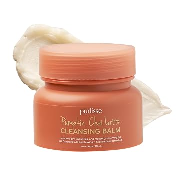 pūrlisse Pumpkin Chai Latte - Bálsamo limpiador facial hidratante enriquecido con calabaza, chai y leche de soja, bálsamo removedor de maquillaje y lavado facial suave para mujeres y hombres (3.4 onzas)