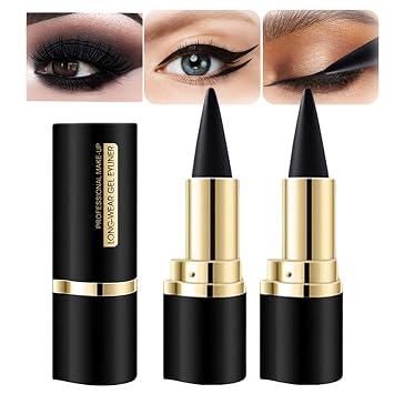 Go Ho 2 lápices delineadores de ojos de gel negro, crema delineador de ojos negro natural, lápiz de sombra de ojos de gato, bolígrafo delineador de gel suave, delineador de ojos, pintura facial en barra de maquillaje gótico de Halloween