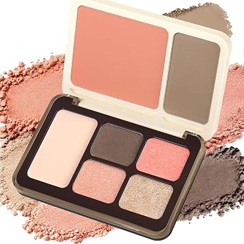 Paleta de maquillaje multiusos todo en uno, kit de contorno y resaltador de sombra de ojos Peach Glow, polvos suaves mezclables, tonos brillantes mate altamente pigmentados, maquillaje de larga