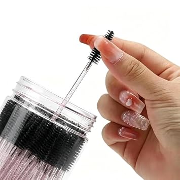 100PCS Disposable Mascara Wands, Eyelash Brush Applicators for Eyelash Extensions, Eyebrow Grooming, and Makeup, with Storage Container, Black (Pink Black)