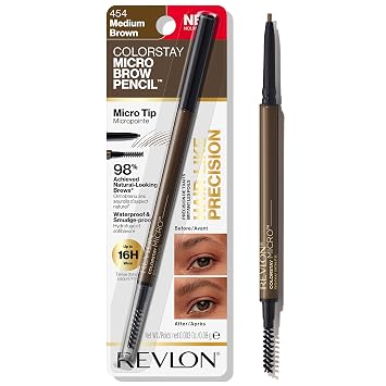 Revlon ColorStay Micro - Lápiz para cejas, marrón medio 454, 0.003 oz