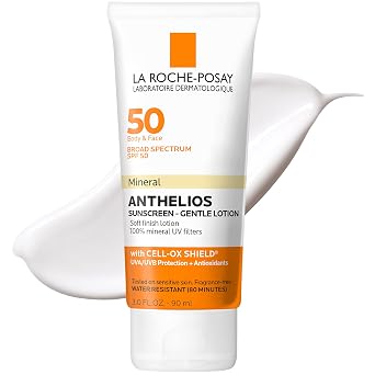 La Roche-Posay Anthelios Protector Solar Mineral SPF 50 Loción Suave, Espectro Amplio SPF + Antioxidantes, Protector Solar para Rostro y Cuerpo, Dióxido de Titanio y Óxido de Zinc, Sin Oxibenzona, Sin