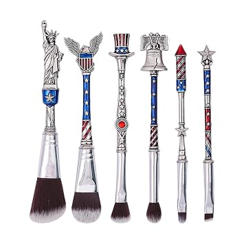 Patriotic Makeup Brush Set 6PCS USA Themed Face Eye Soft Cosmetic Brushes