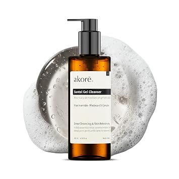 Akore Santal Gel Cleanser – Limpiador hidratante diario de pH bajo para pieles sensibles y propensas al acné, se dirige a los poros y puntos negros obstruidos, niacinamida + ácido salicílico + centella, cuidado de la piel coreano (6.76 onzas líquidas)