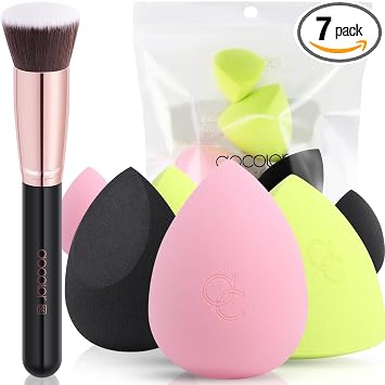 docolor Juego de 6 piezas planas del cepillo de Kabuki de las esponjas del maquillaje, para el final impecable